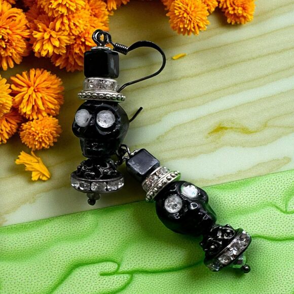 Fashion Jewelry Jewelry - Black Skull Day of the Dead Dia de Muertos Dangle Earrings Halloween Women